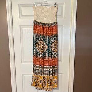 Maurices Cream and Multicolor Strapless Maxi Skirt/Dress